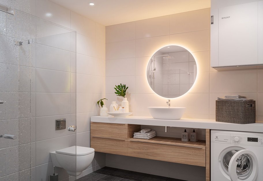 Nordic air handling unit wall-mounted in apartment bathroom