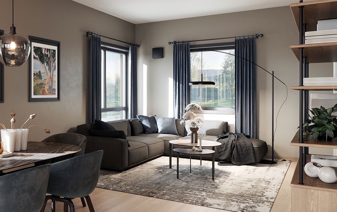 Romventilator installert i stue.